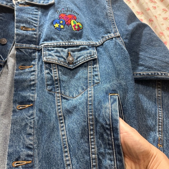 Brighton Embroidered Heart Patch Denim Jacket Sz M Oversized - Picture 3 of 12